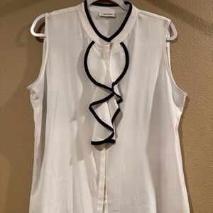 Calvin Klein White and Black Ruffle Blouse